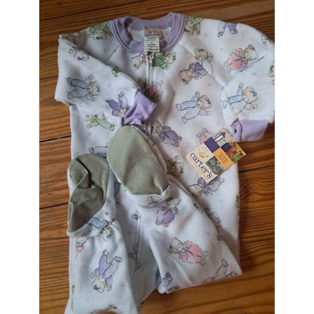 Vtg New Carters Sleeper One Piece Footed Pajama 2t Teddy Bears 5a